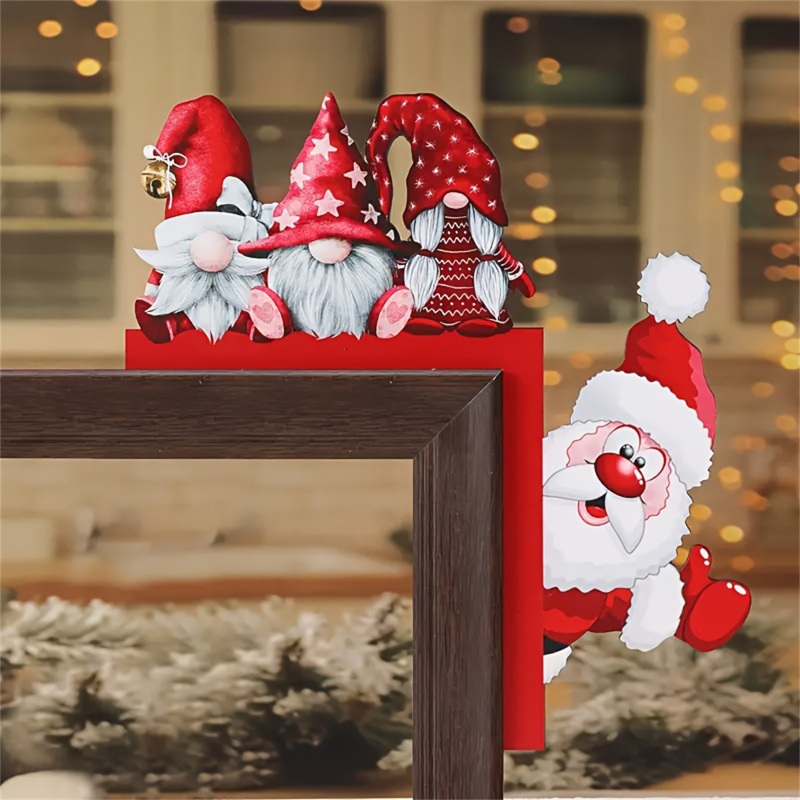 Wooden Door Corner Santa Claus Elk, New Santa Claus Door Frame Decoration, Holiday Door Decorations, Indoor Outdoor