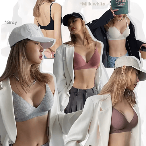 FINETOO Deep V Wireless Padded Bralette with Trendy Stripe Knit