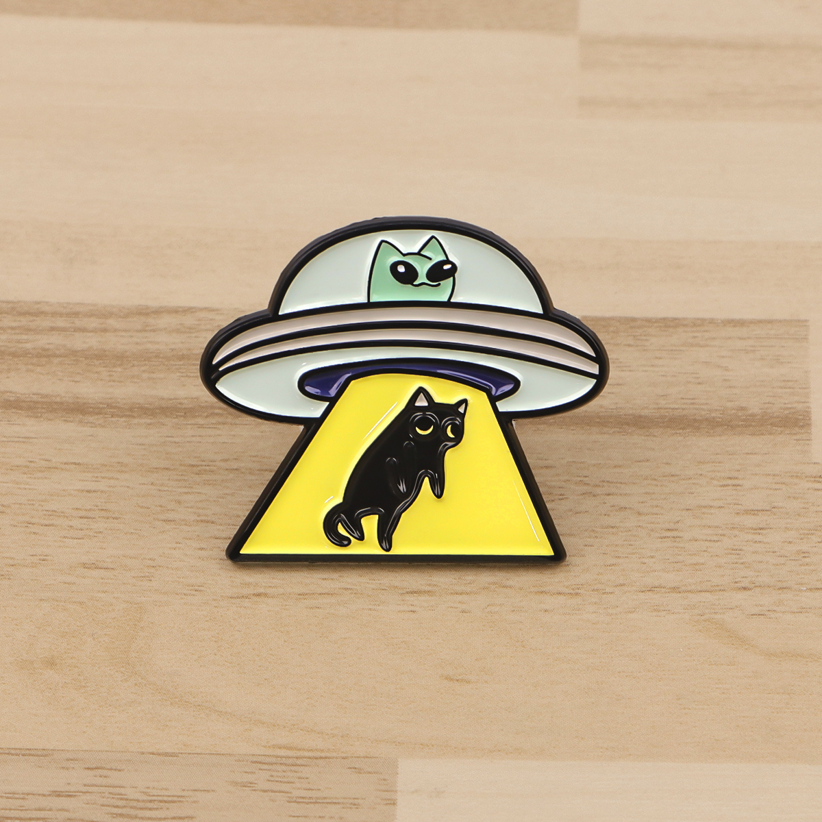 UFO Alien Enamel Pin with Black Cat Design Unique Lapel Pin for Cosplay Accessories Lovers
