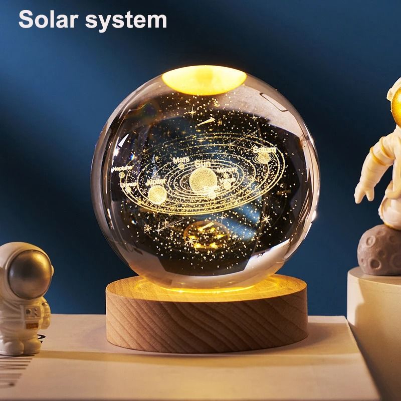 3D Crystal Ball LED Galaxy Lamp with Solar System Engraving