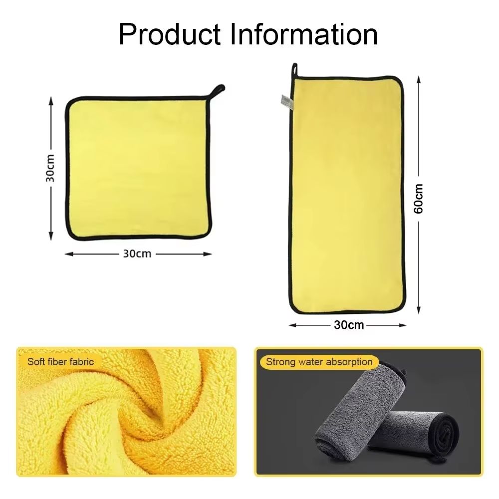 Thick Microfiber Car Cleaning Towels Double Layer Soft Drying Cloth Set