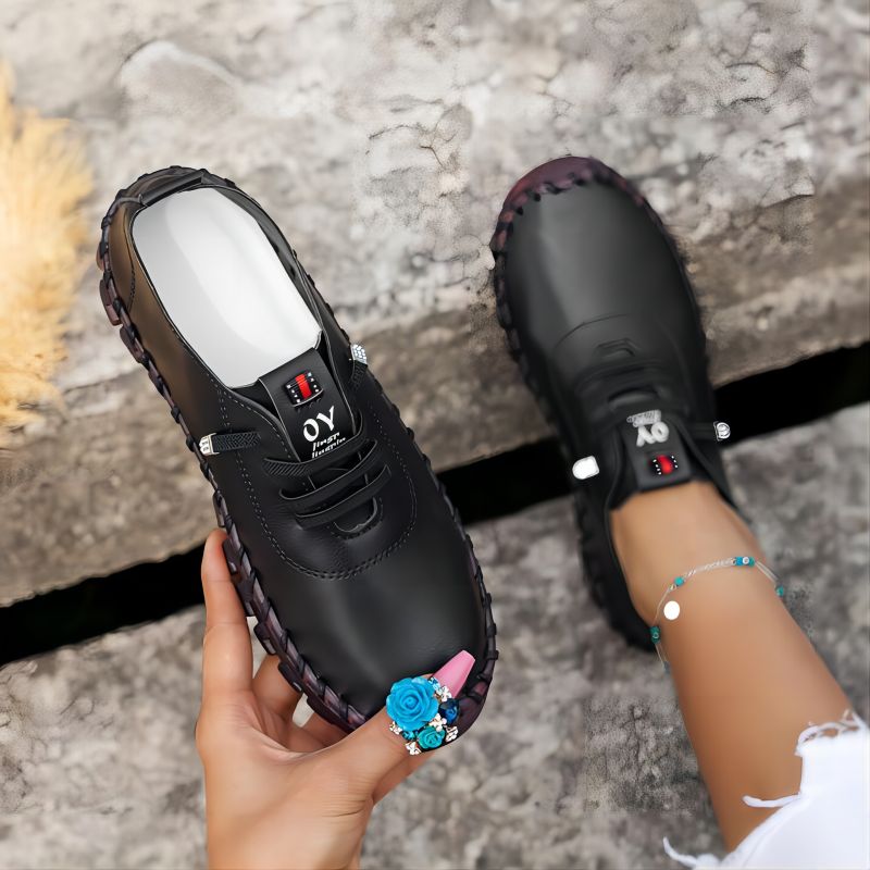 Soft Comfortable Flat Shoes for Women, PU Leather Lace-Up Vulcanized Casual Sneakers