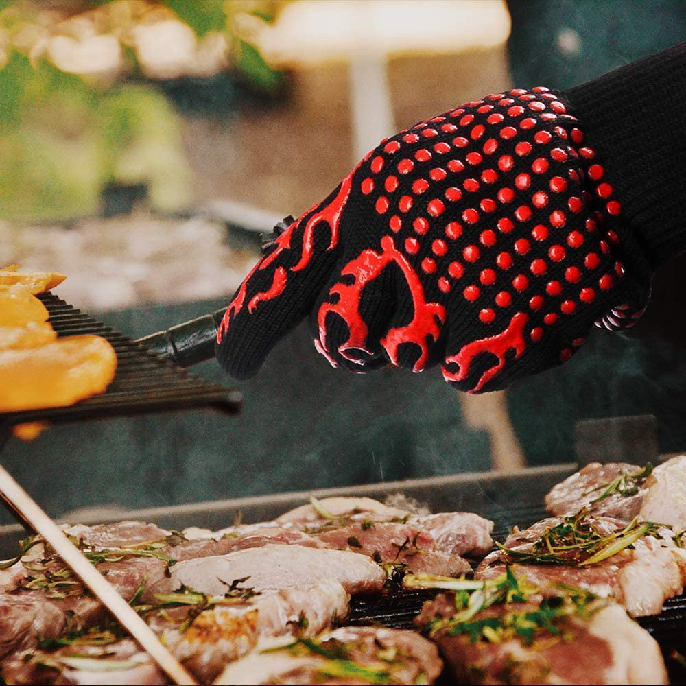 High Temperature Resistant BBQ Grill Gloves, Fireproof Barbecue Mitts, Non-Slip Oven Gloves