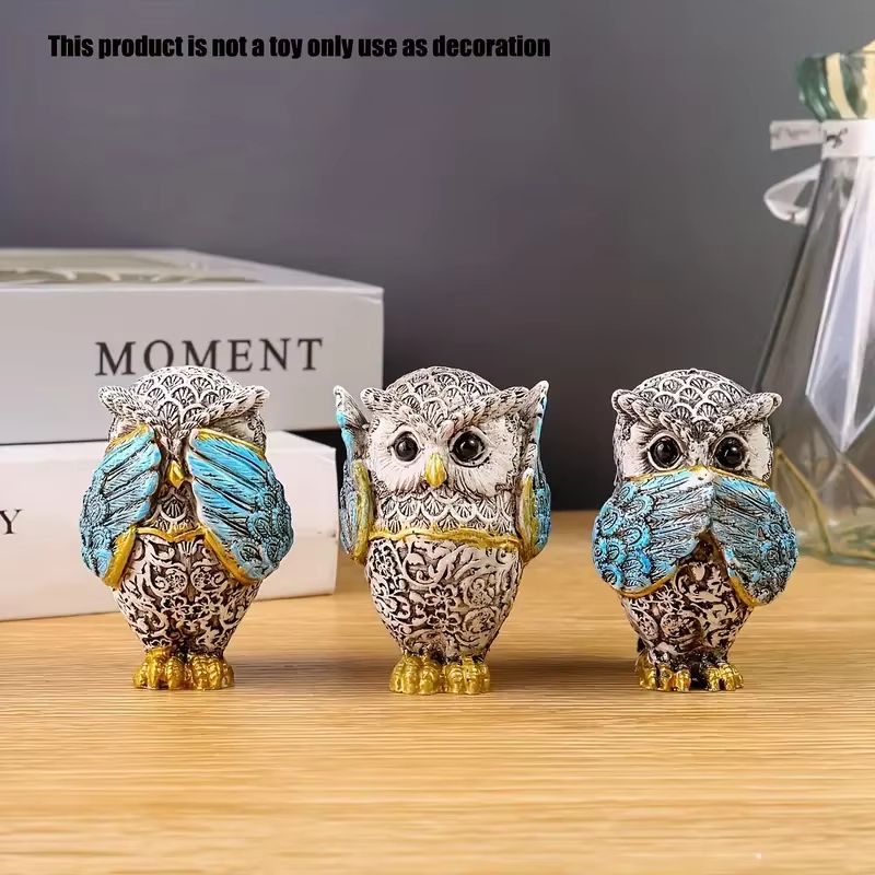 Charming Resin Owl Decor Set for Home and Room Accents
