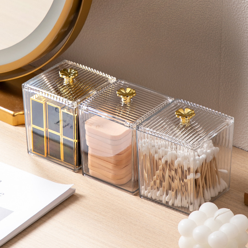Transparent Acrylic Storage Box, Cotton Swab Container, Dust-Proof Makeup Removal Box