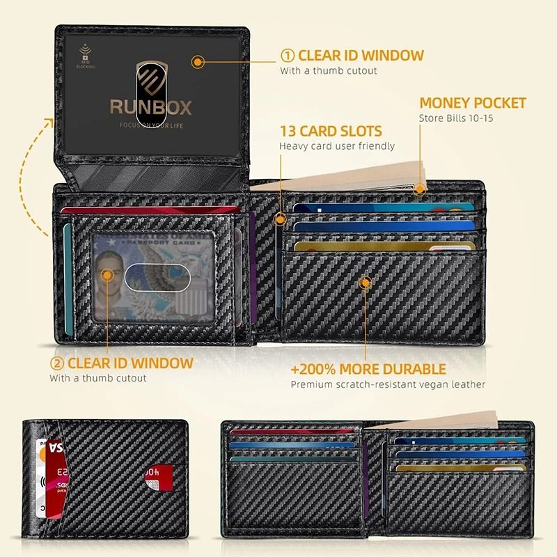 Ultra Thin RFID Leather Wallet for Men with ID Window and Multiple Card Slots