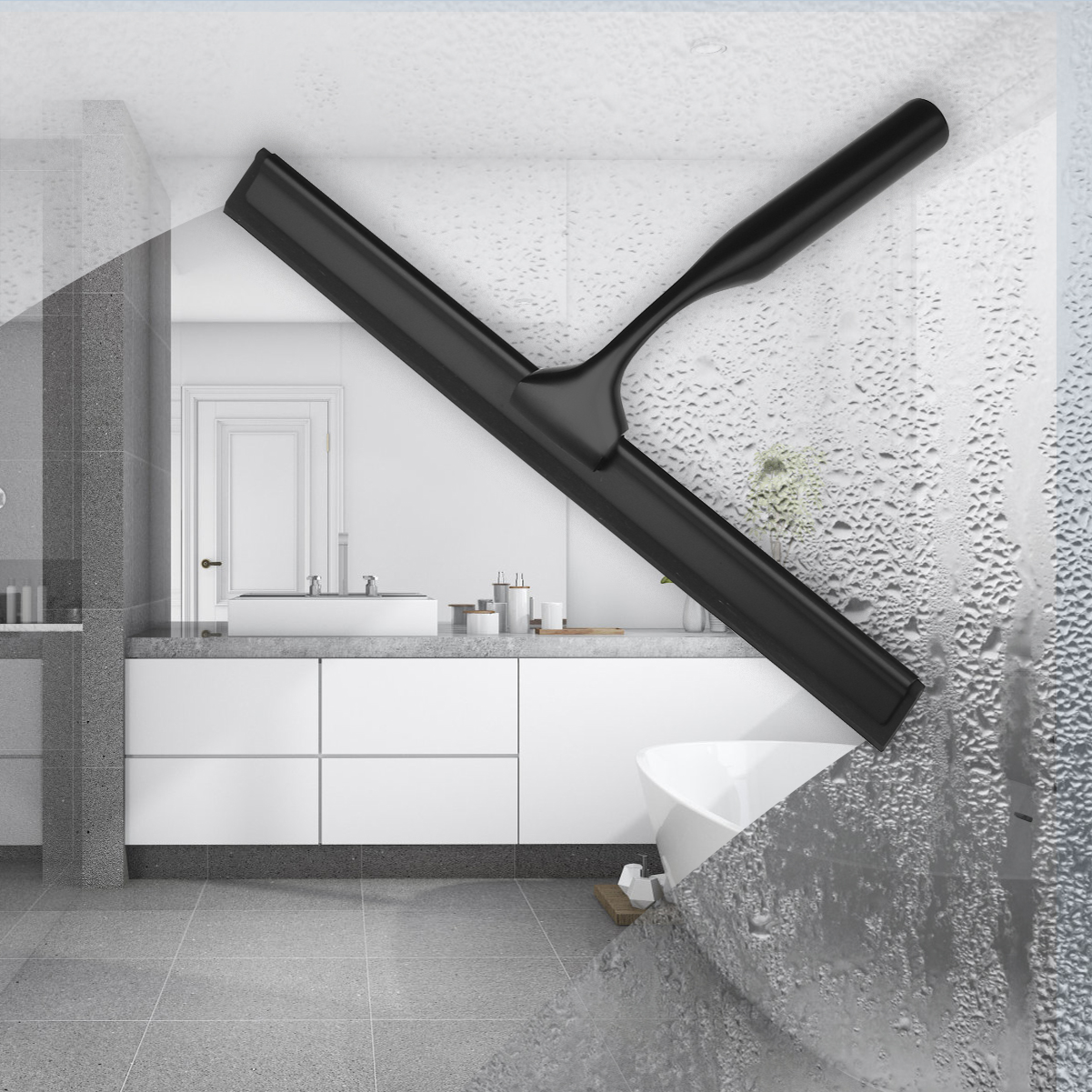 Purpose Shower Squeegee with Stainless Steel Handle, Golden Color Silicone Scrape for Bathroom, Mirror, Glass, Car