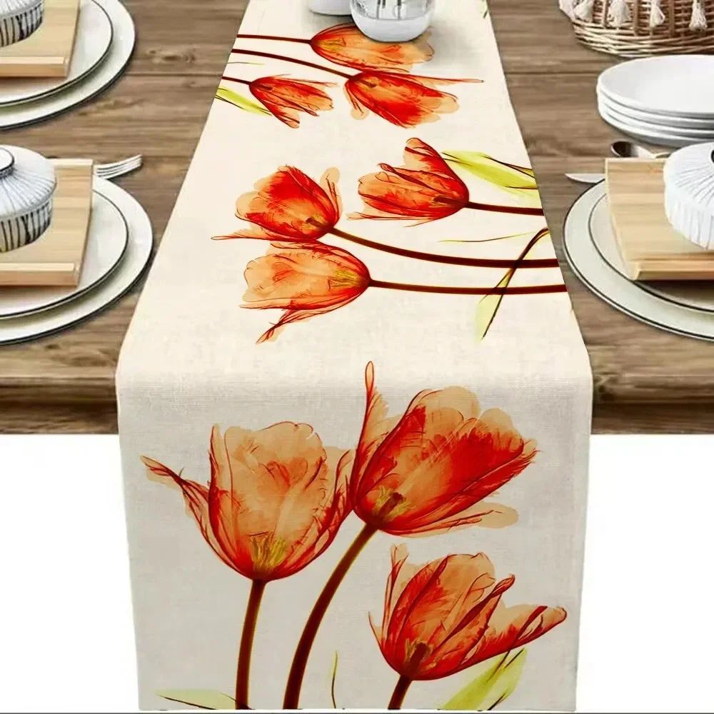 Rustic Tulip Linen Table Runner – 100% Linen Farmhouse Dining Table Decor 13x70 in