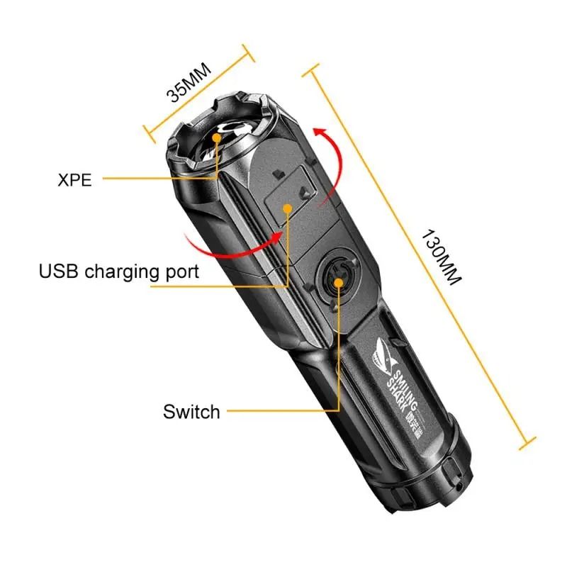 Rechargeable LED Flashlight with Zoom and Waterproof Design