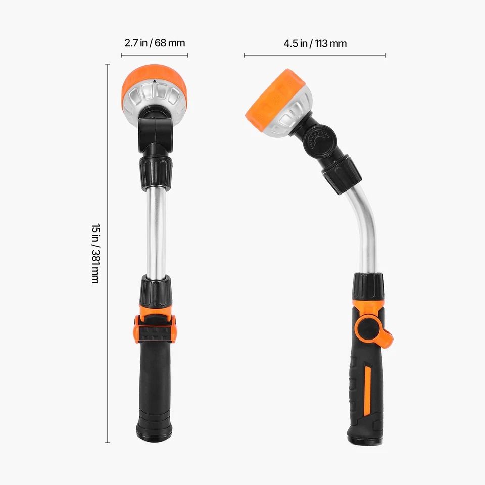 Heavy Duty Garden Hose Watering Wand with Spray Patterns & Swivel Head