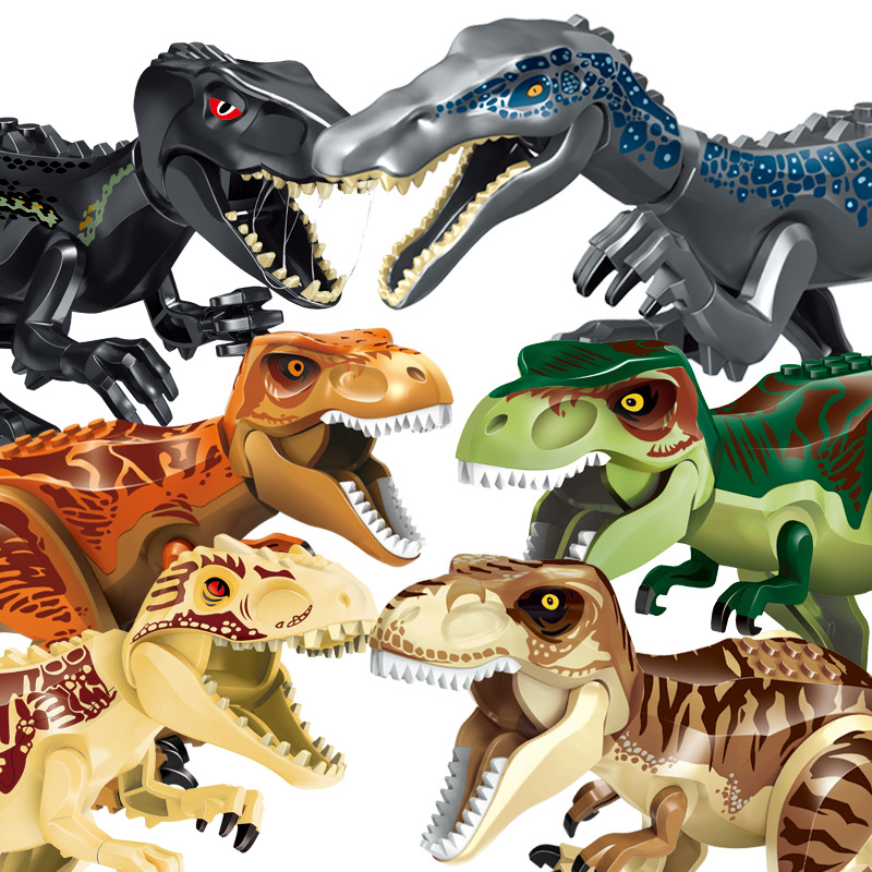 Jurassic Dinosaur World Building Blocks Set T-Rex, Triceratops, Indominus Rex & Velociraptor Model