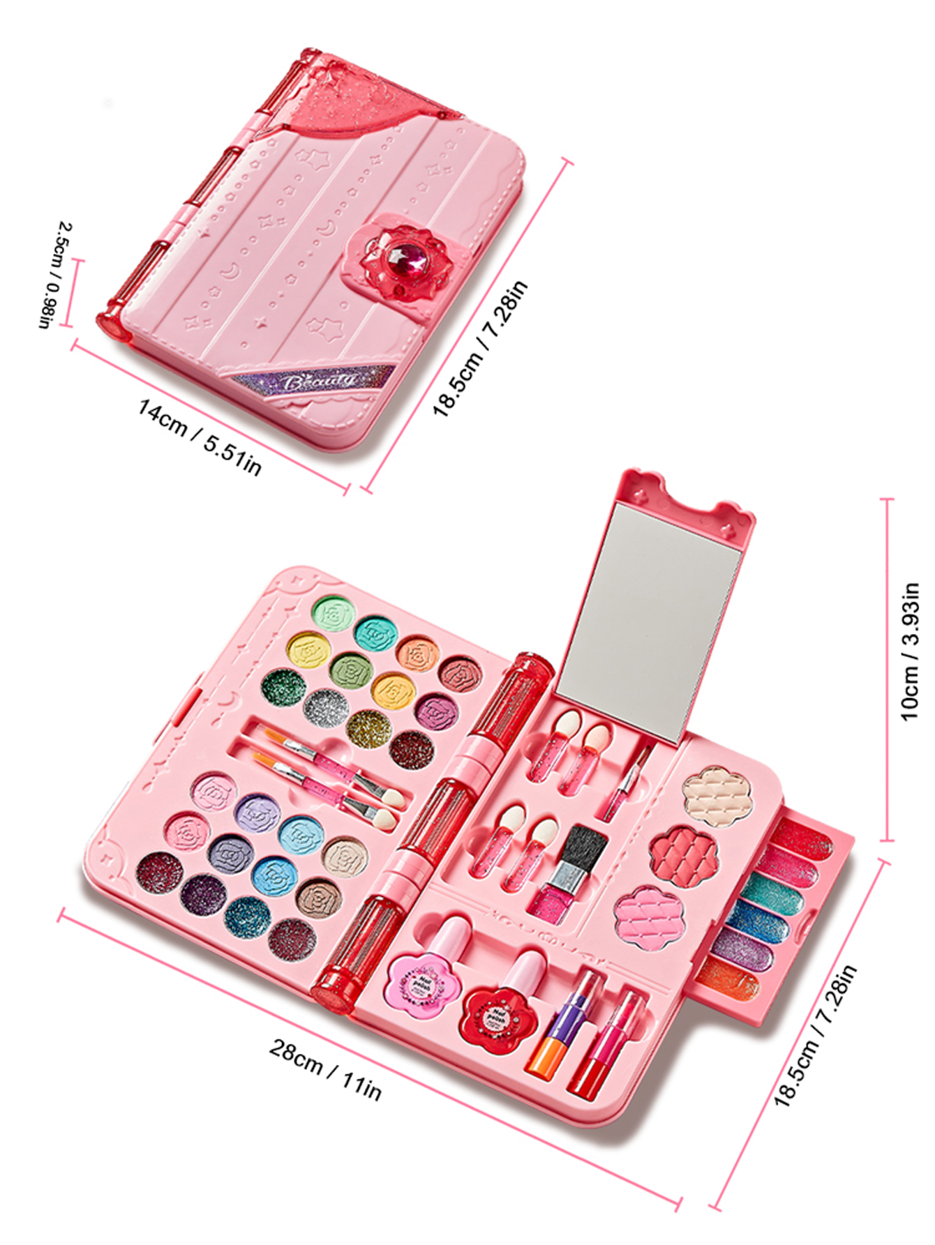Kids Makeup Kit for Girls, Washable Beauty Dress Up Set with Mirror