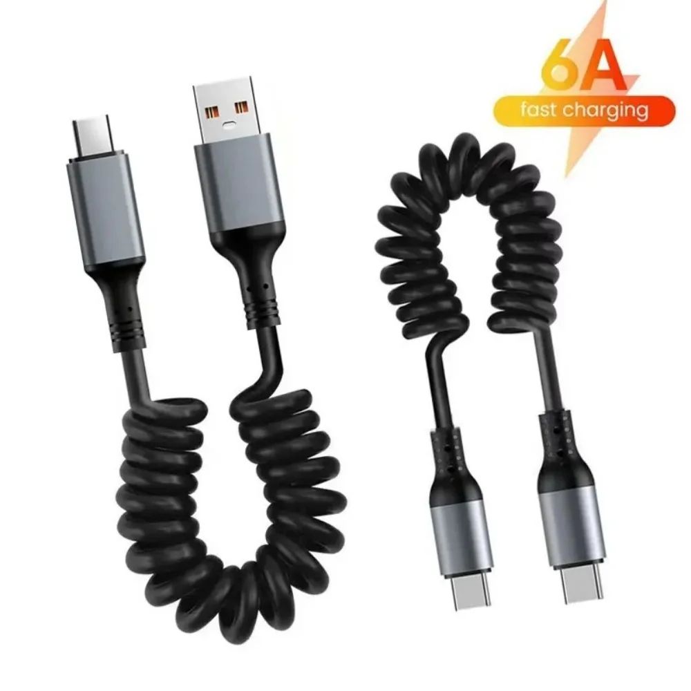 66W Fast Charging Retractable USB-C Cable – PD Type-C Spring Charger Cord