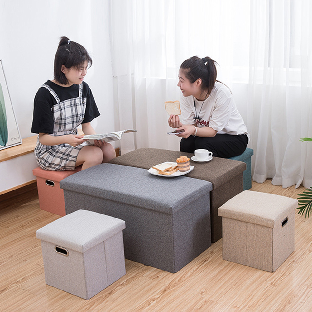 Folding Storage Ottoman Cube Footrest with Sponge Lid, Multipurpose Foot Rest Stool for Room, Dorm