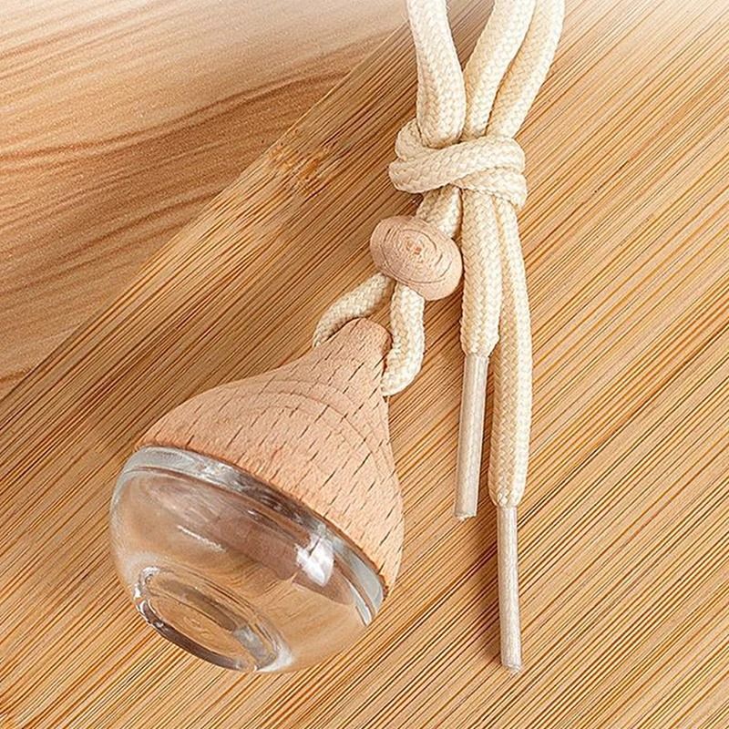 Aura-Drive Refillable Car Pendant – 6ml Glass & Wood Essential Oil Diffuser