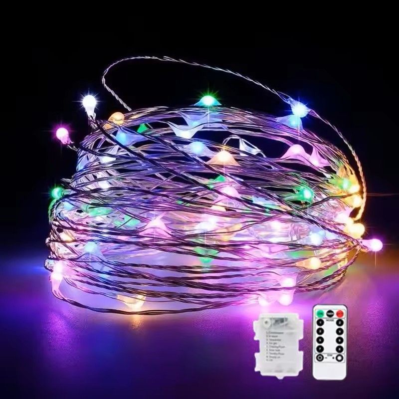 Battery Operated Silver Copper Wire String Lights with Remote