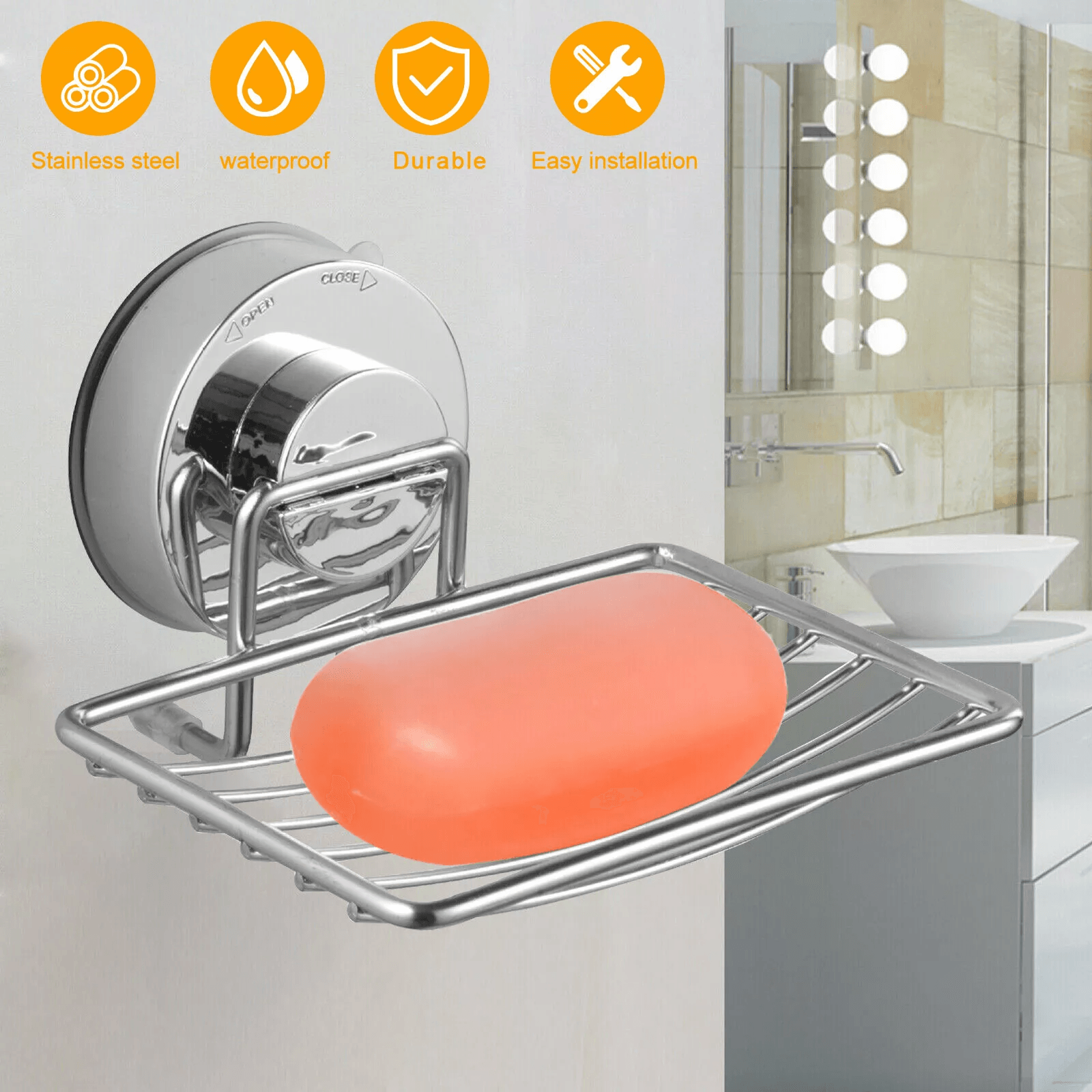 Stainless Steel Soap Dish Wall Mounted Holder for Shower & Bathroom Storage