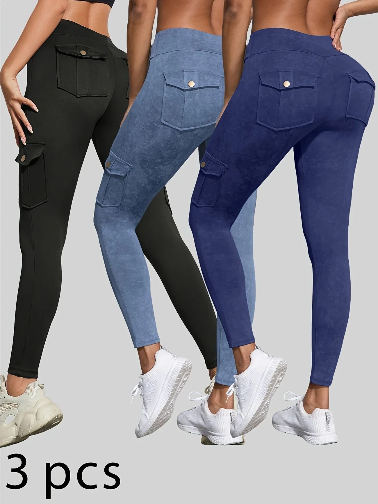 Womens Butt Lifting Leggings with Side Pocket and Washed Print Design