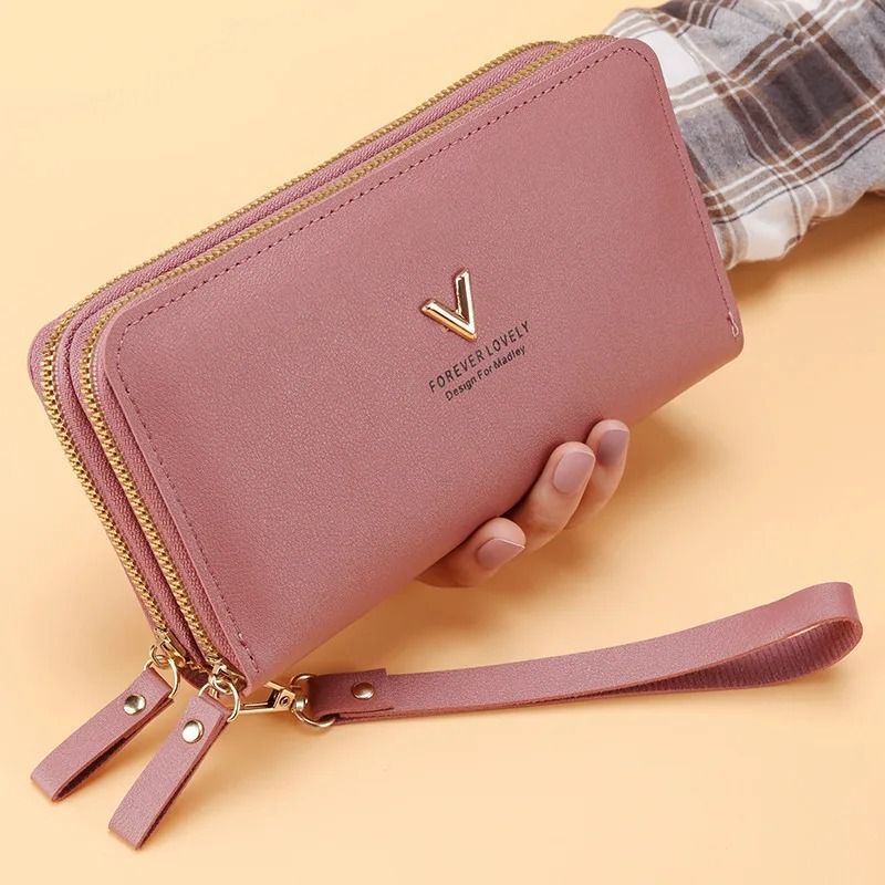 Long Womens Clutch Wallet with Double Zipper and Tassel Accent