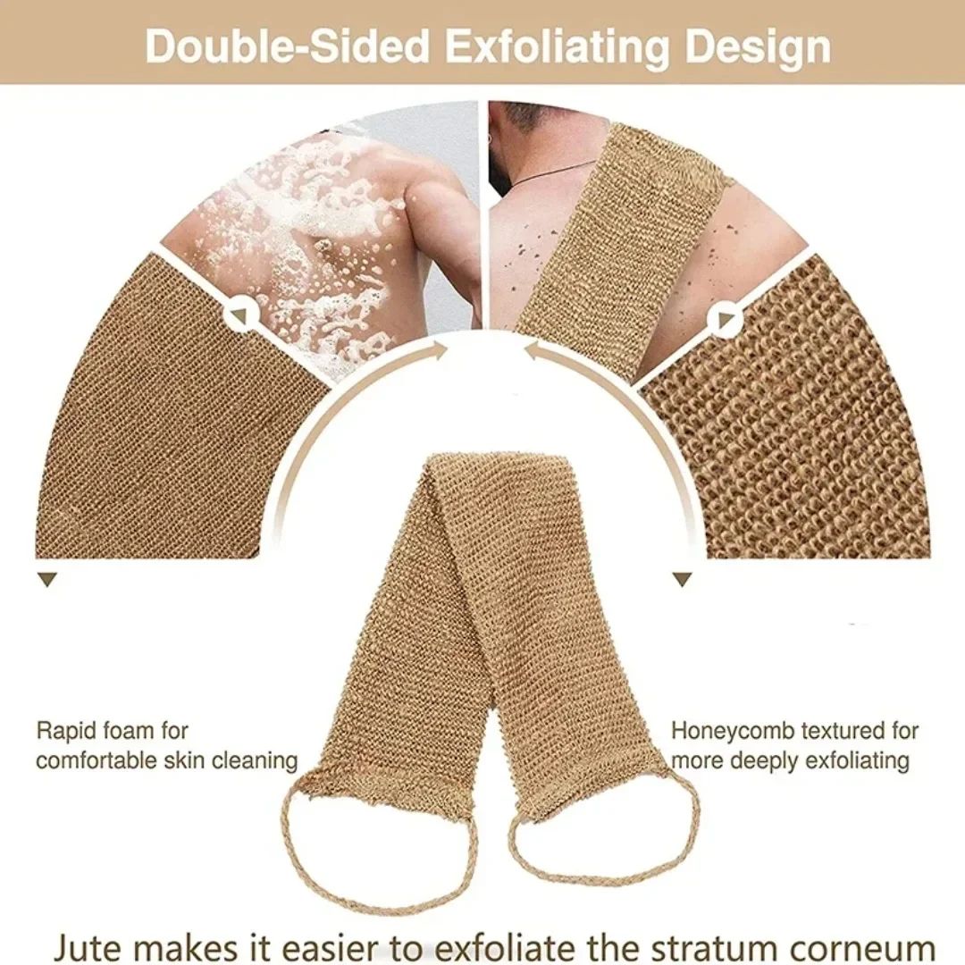Hemp Back Scrubber Exfoliating Bath Strap Natural Jute Shower Body Cleaning Set