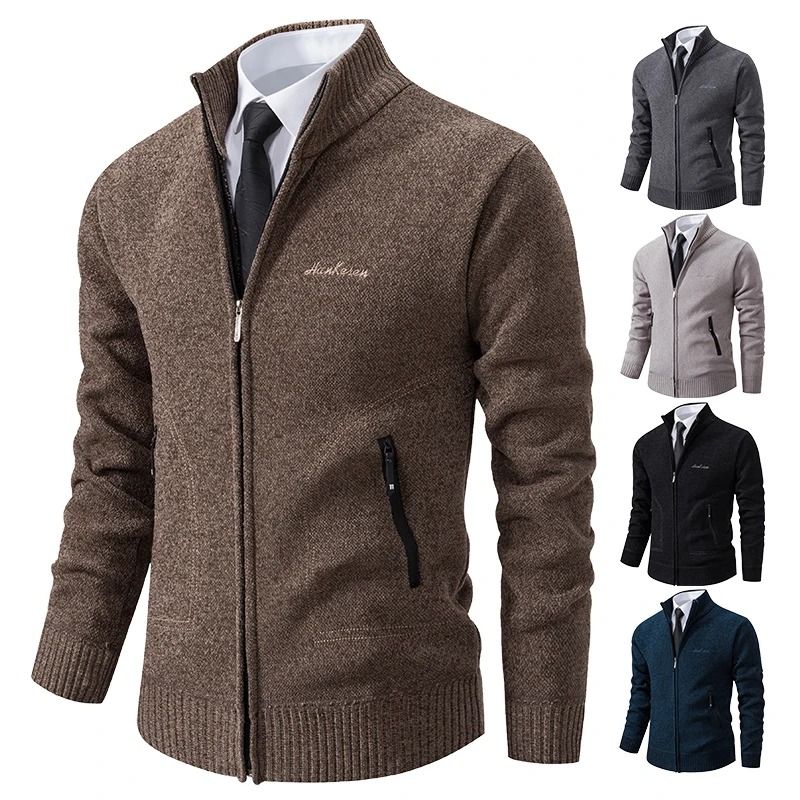 Men Stand Collar Thick Warm Cardigan Sweater Winter Casual Coat