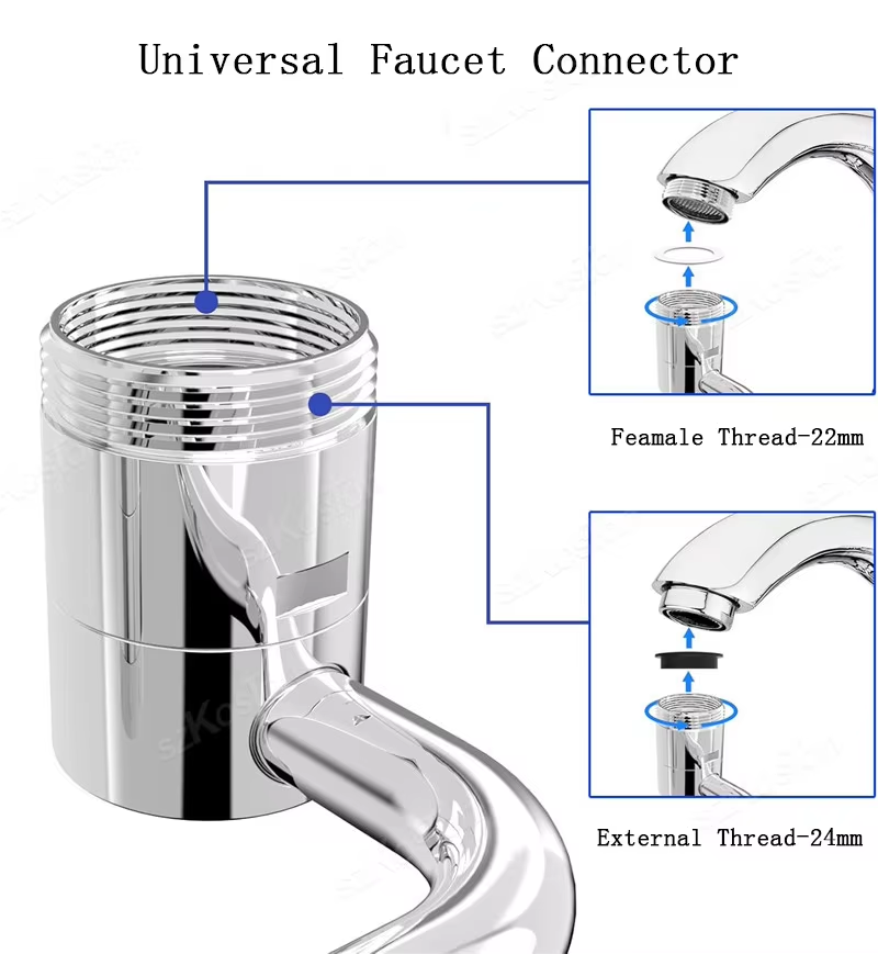 Swivel Kitchen Faucet Extender Stainless Steel, Universal Splashproof Dual Mode Sink Attachment with Adapter