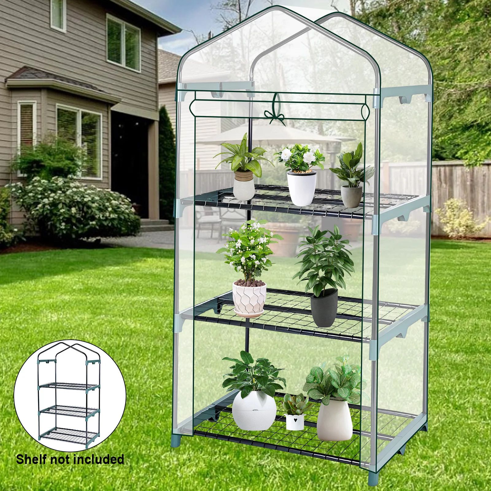 GreenGrow Walk In Greenhouse Cover for 4 Tier Garden Shelving