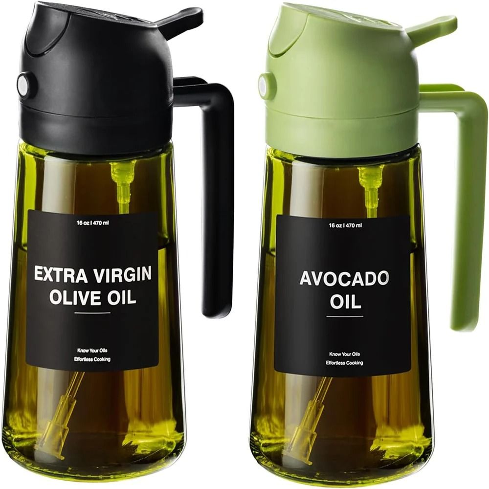 470ml Professional 2-in-1 Oil Sprayer & Dispenser – Thick Glass Olive Oil Bottle with Stickers