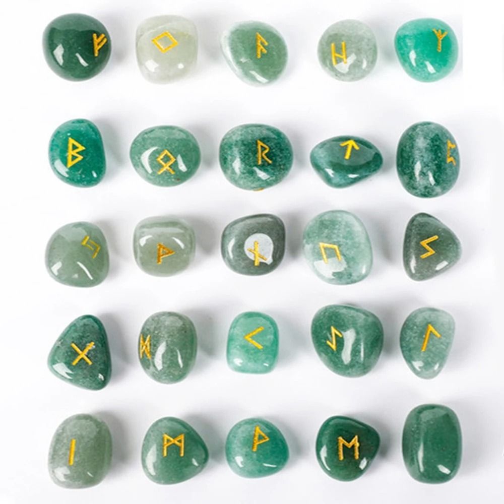 Natural Crystal Rune Stones Set 25PCS Quartz Agate Reiki Healing Witches Energy Crystal Carving
