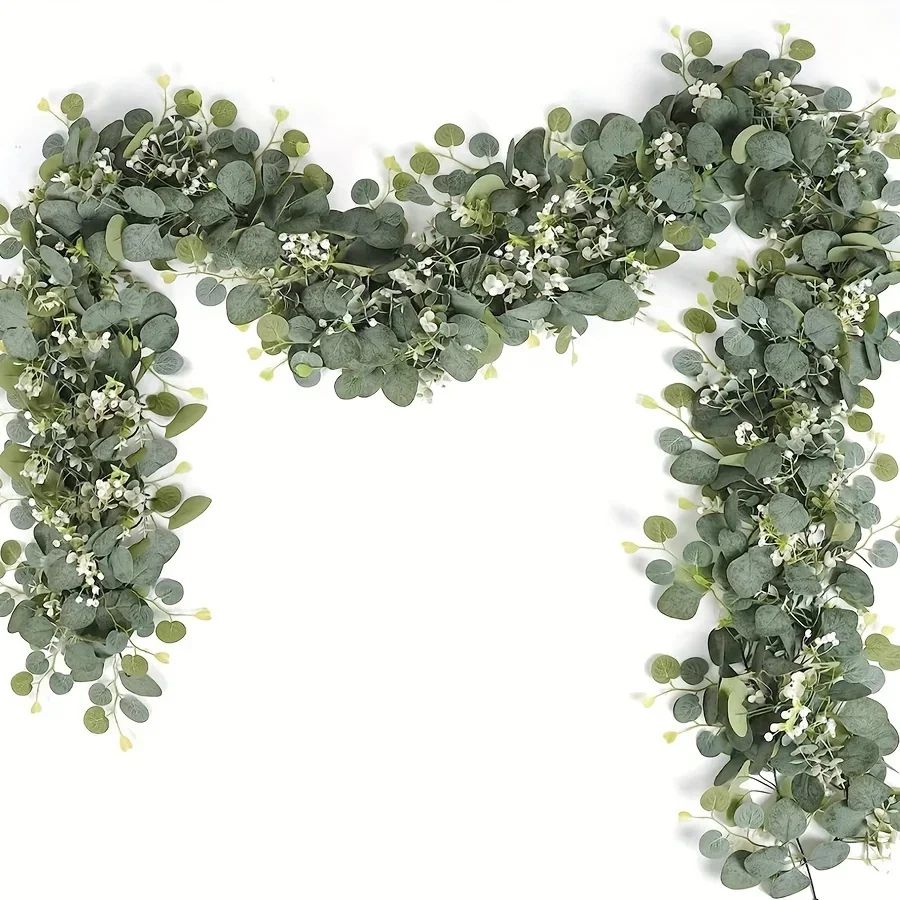 Lush Eucalyptus Garland with White Flowers - 70.8