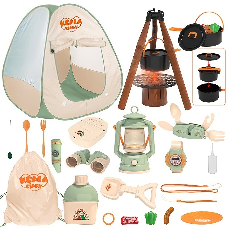Pretend Play Kids Camping Set with Tent, Campfire, Watch, and Gift Bag