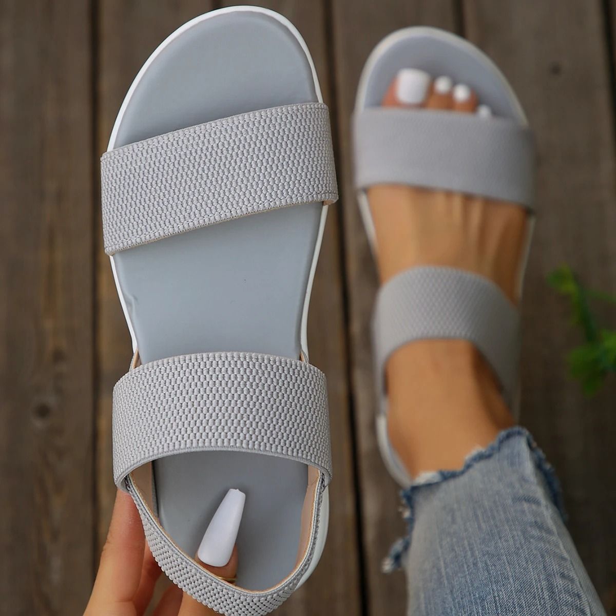 Women Knit Wedge Sandals Slip On Lightweight Summer Shoes
