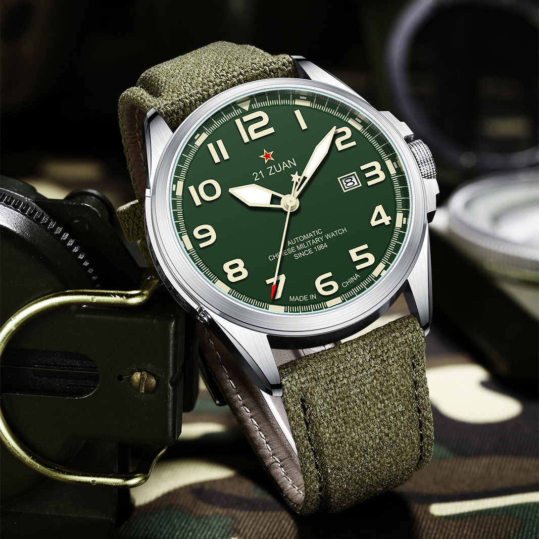 Luxury Military Men Watch with Automatic Mechanical Movement, Wear Resistant Leather Strap, Luminous Display