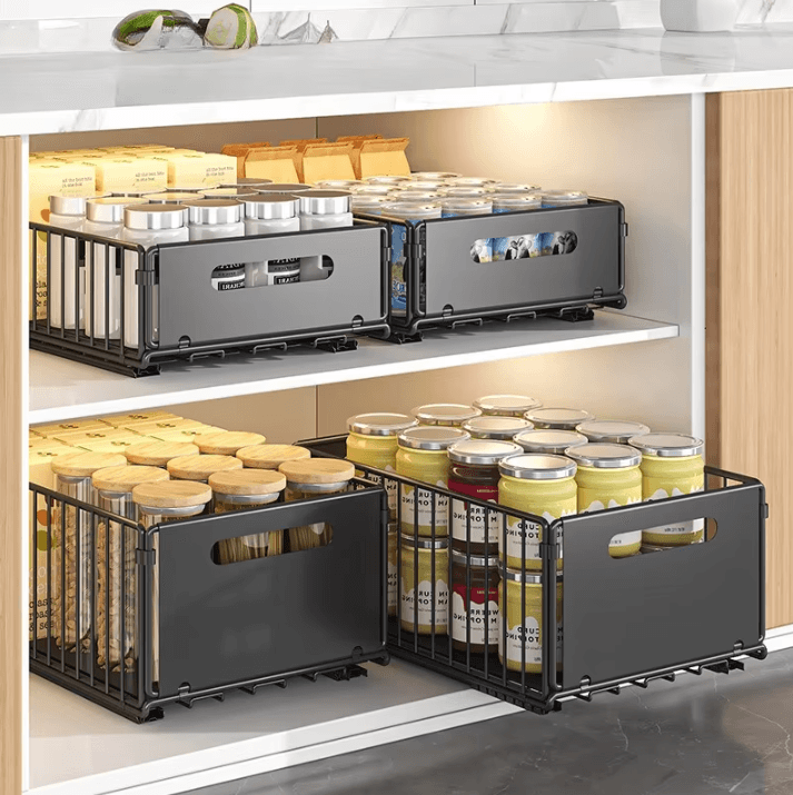 Multifunction Pull-Out Cabinet Organizer – Sliding Kitchen Storage Rack & Seasoning Basket