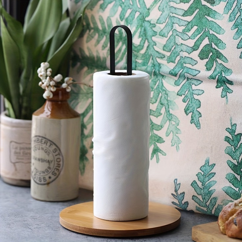 Nordic-Style Bamboo Paper Towel Holder, Free-Standing Vertical Storage Rack