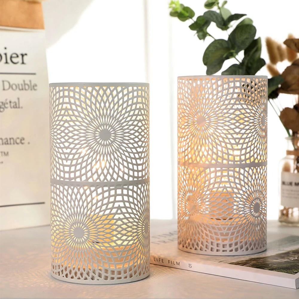 2 Pack Modern Nordic Cylinder Table Lamp Night Light Candle Holder