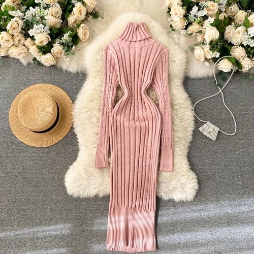 Seoulish Autumn Winter Twist Women's Wrap Knitted Bodycon Long Sleeve Sheath Dress