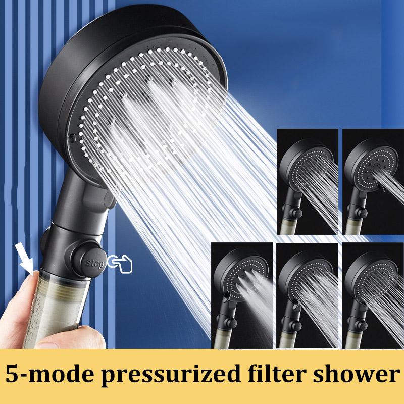 High-Pressure Five-Speed Shower Head with PP Cotton Filter for Bathroom Home Use