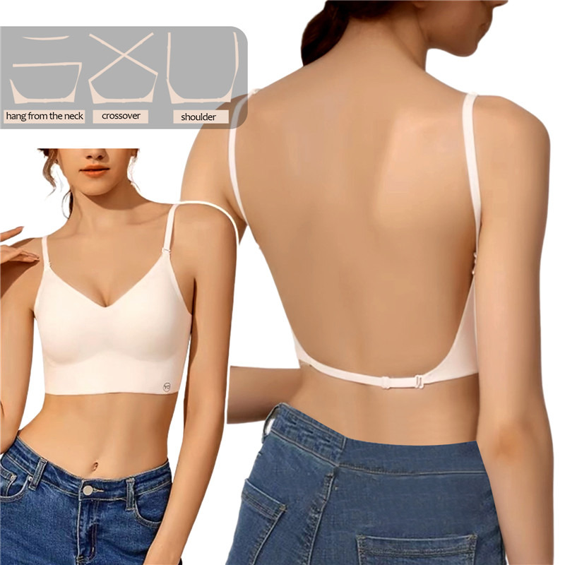 Sexy Lingerie with Transparent Strap Push Up Strapless Underwear, Women Invisible Bra Deep U Plunge Bras Backless Top