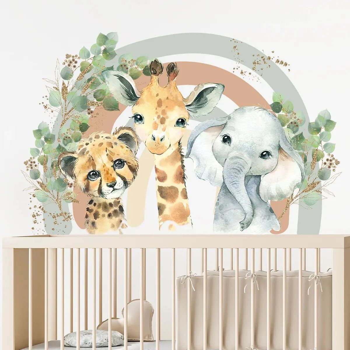 Cute Cartoon Animal Wall Stickers Rainbow Kids Room Decals