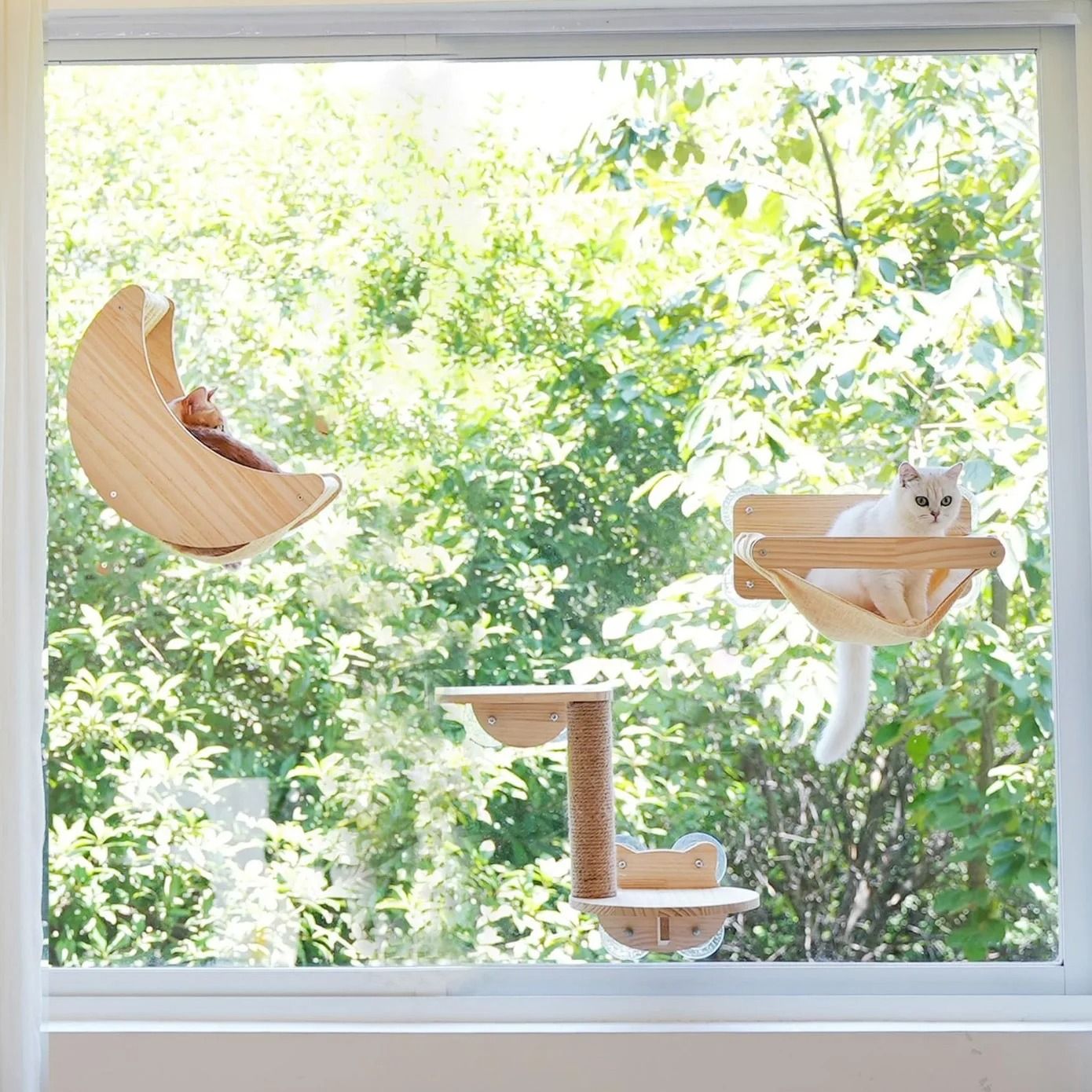 Wooden Cat Window Hammock with Strong Suction Cup Mount