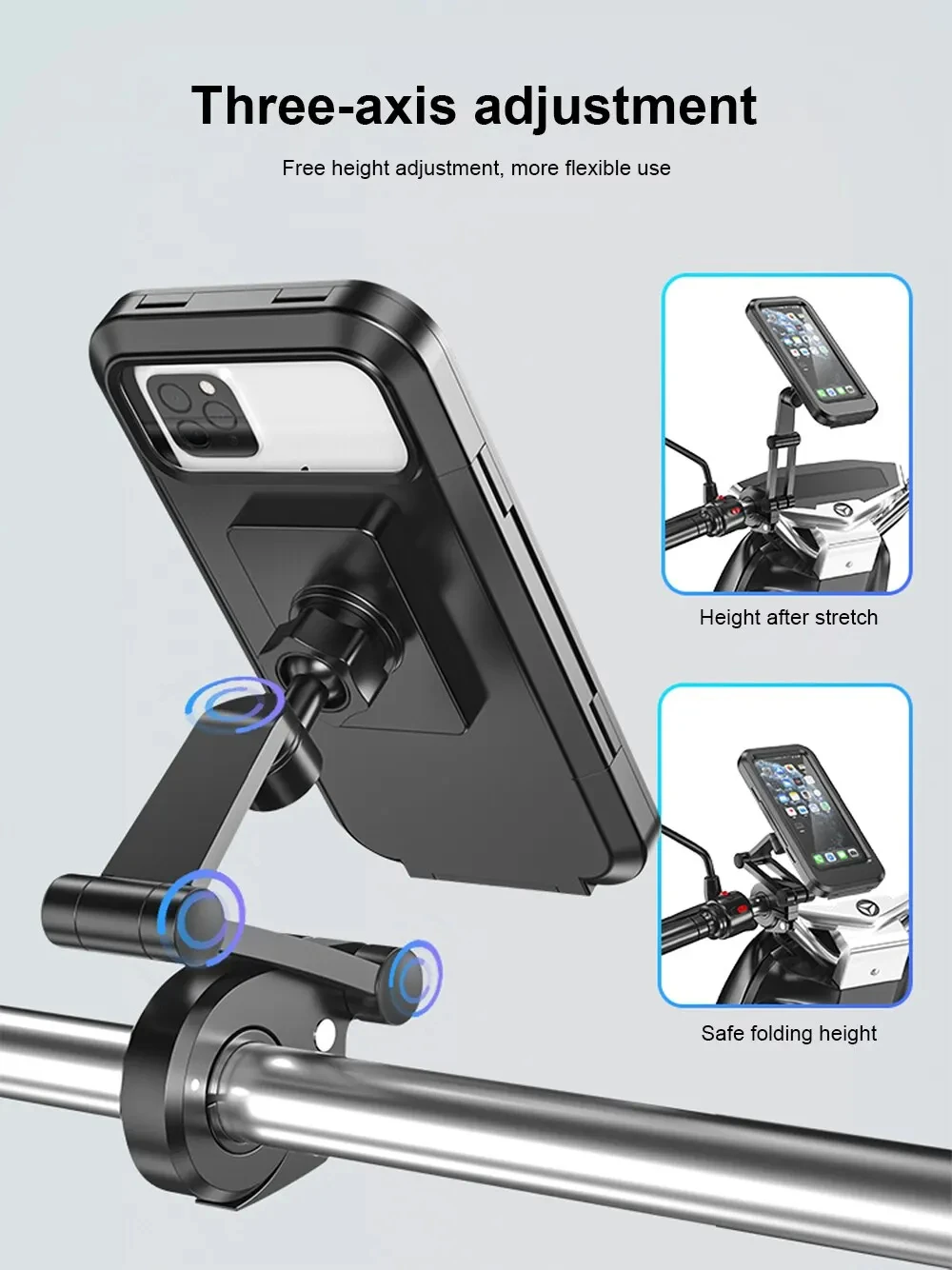 Adjustable Universal GPS Holder for Cellphones Navigation Apps, Waterproof 360 Degree Swivel Phone Mount for Motorcycle