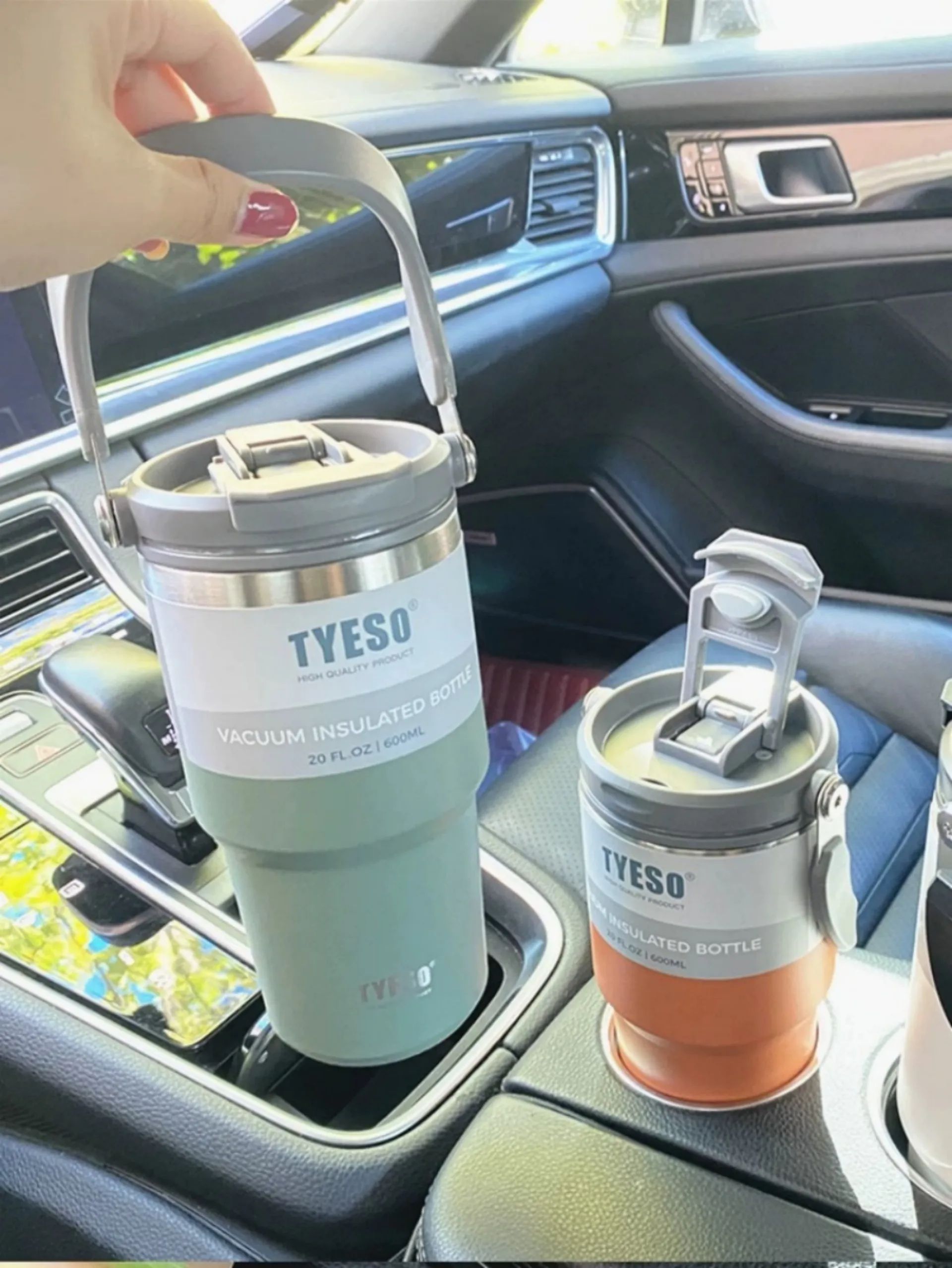 Vacuum Flask Car Water Bottle, 304 Stainless Steel Coffee Cup with Leak-Proof Lid, Handle & Non-Slip Base
