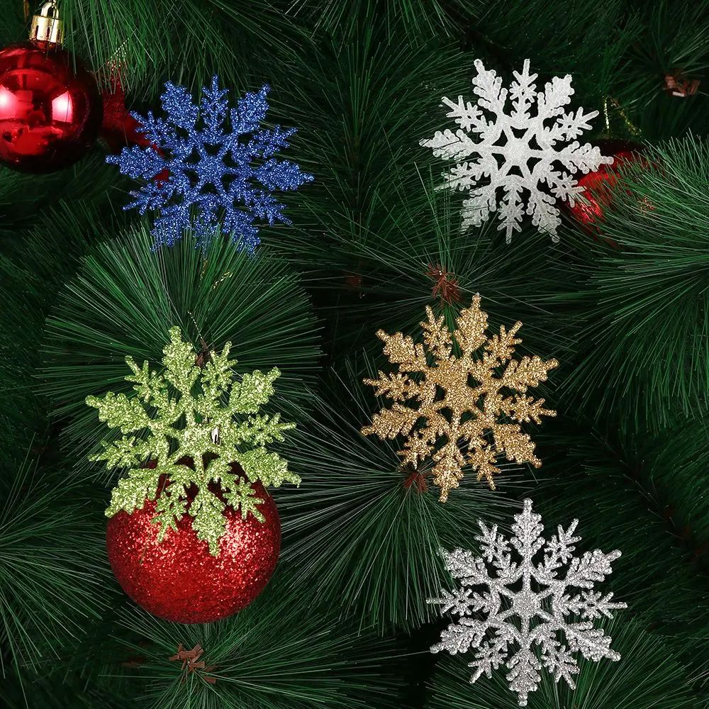 Glitter Snowflake Christmas Bauble Ornament Set 12pcs