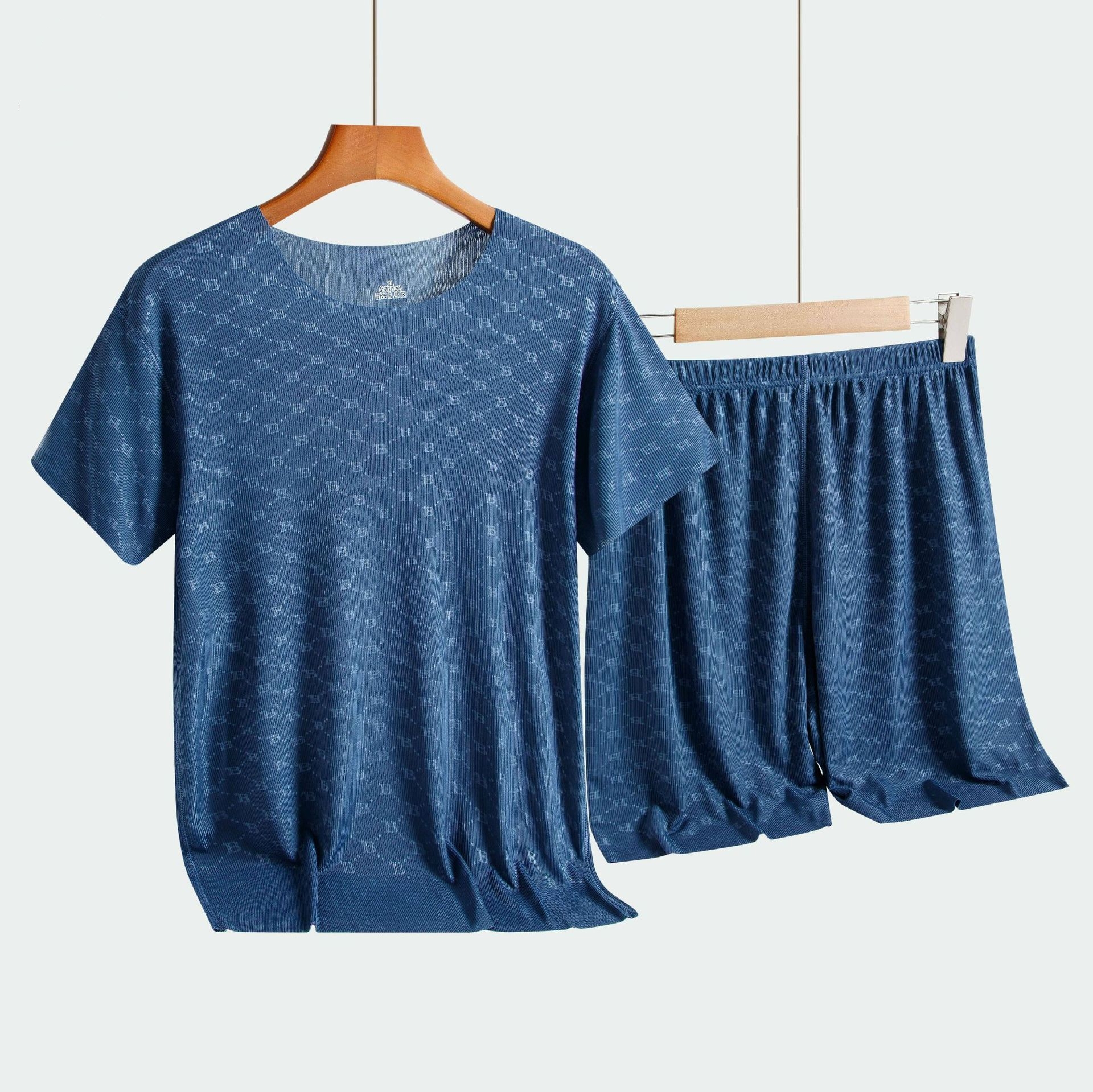 Summer Men's Pajamas Set, Printed Ice Silk T-Shirt, Modal Casual Pajamas, Short-Sleeved Pajama Trousers