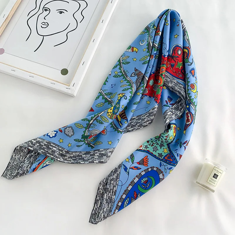 Elegant Twill Silk Feeling Shawls and Wraps, Luxury Hair Scarves, Tree Print Bandana Hijab Pashmina