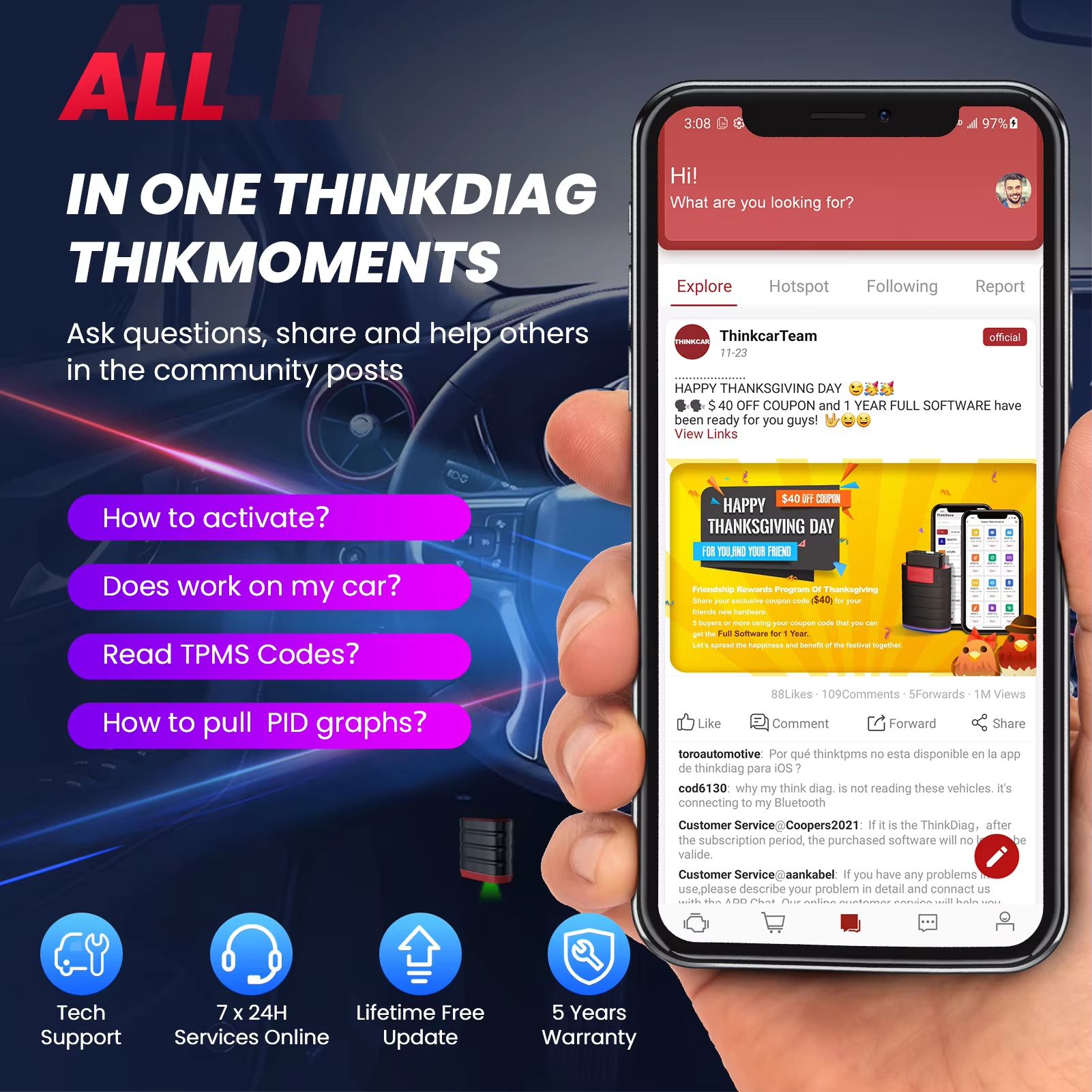THINKCAR Thinkdiag Mini Bluetooth OBD2 Scanner – Full-System Car Diagnostic Tool & Fault Code Reader