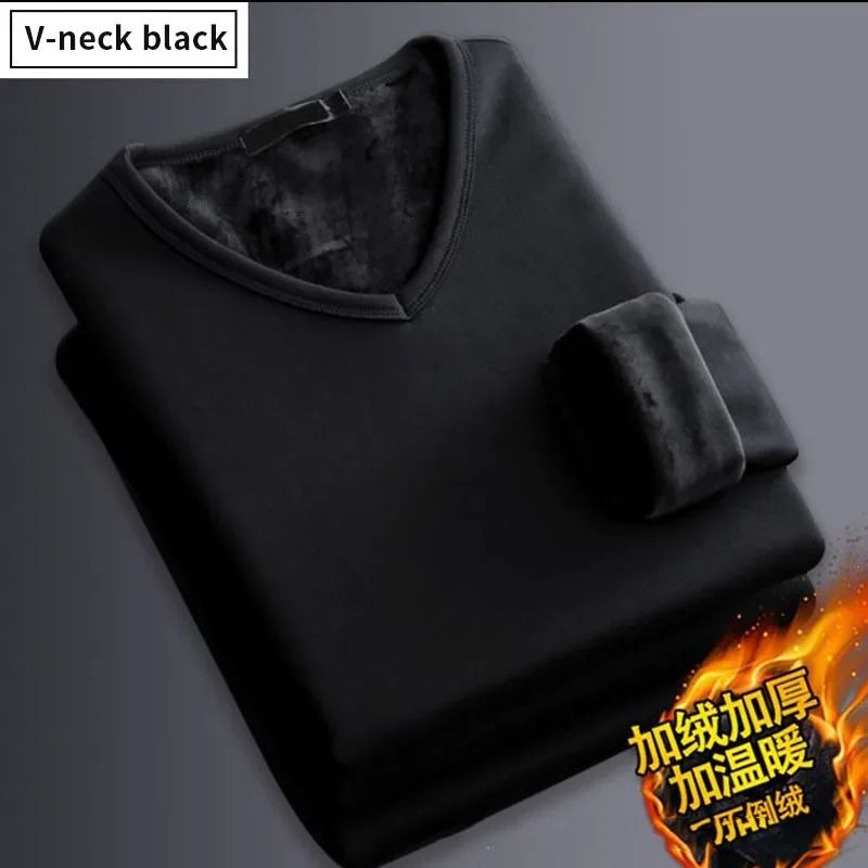 Men Plush Thermal Long Sleeve T Shirt Plus Velvet Fleece Lined Winter Base Layer Top