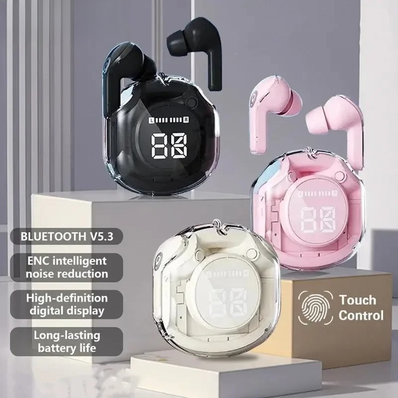 Transparent Bluetooth Earbuds with LED Display Wireless In Ear Earphones