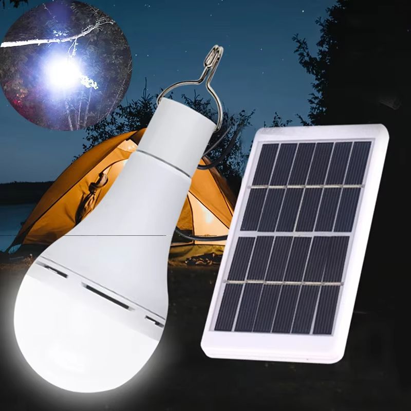 Solar Rechargeable Light Bulb with USB 5V Charging and Hanging Hook